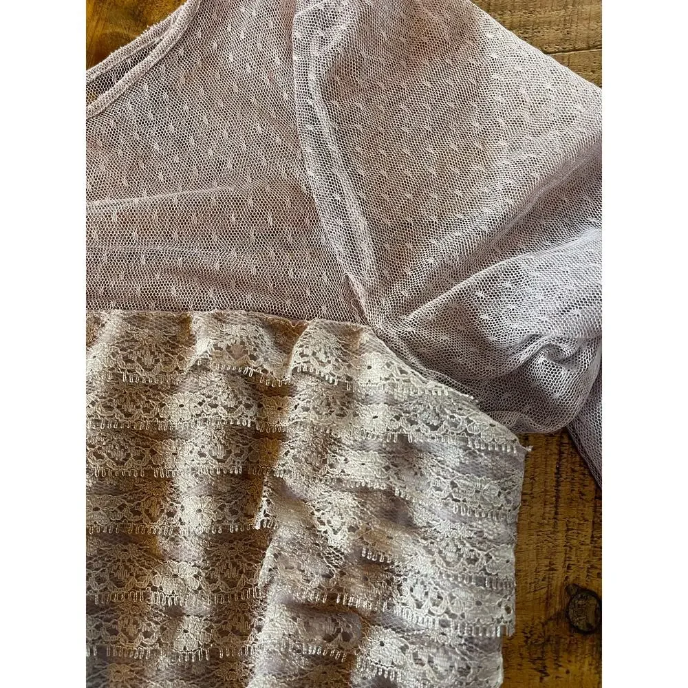Womens Free People Sheer Lace‎ Lavender Mini Dress Keyhole Size 10